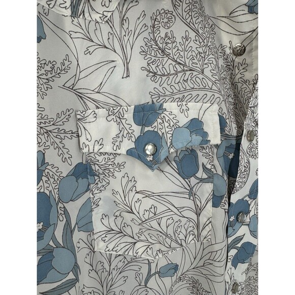 VTG H Bar C Ranchwear Blue Floral Pearl Snap Shirt Long‎ Tail Men’s 16.5 / 35 - Picture 2 of 7